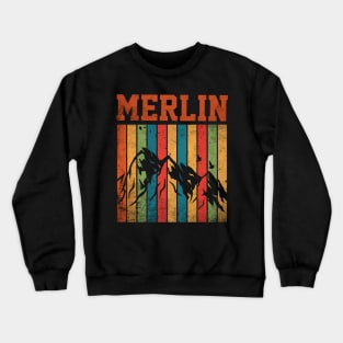 Rainbow Graphic Merlin Proud Name Birthday 70s 80s 90s Vintage Styles Crewneck Sweatshirt